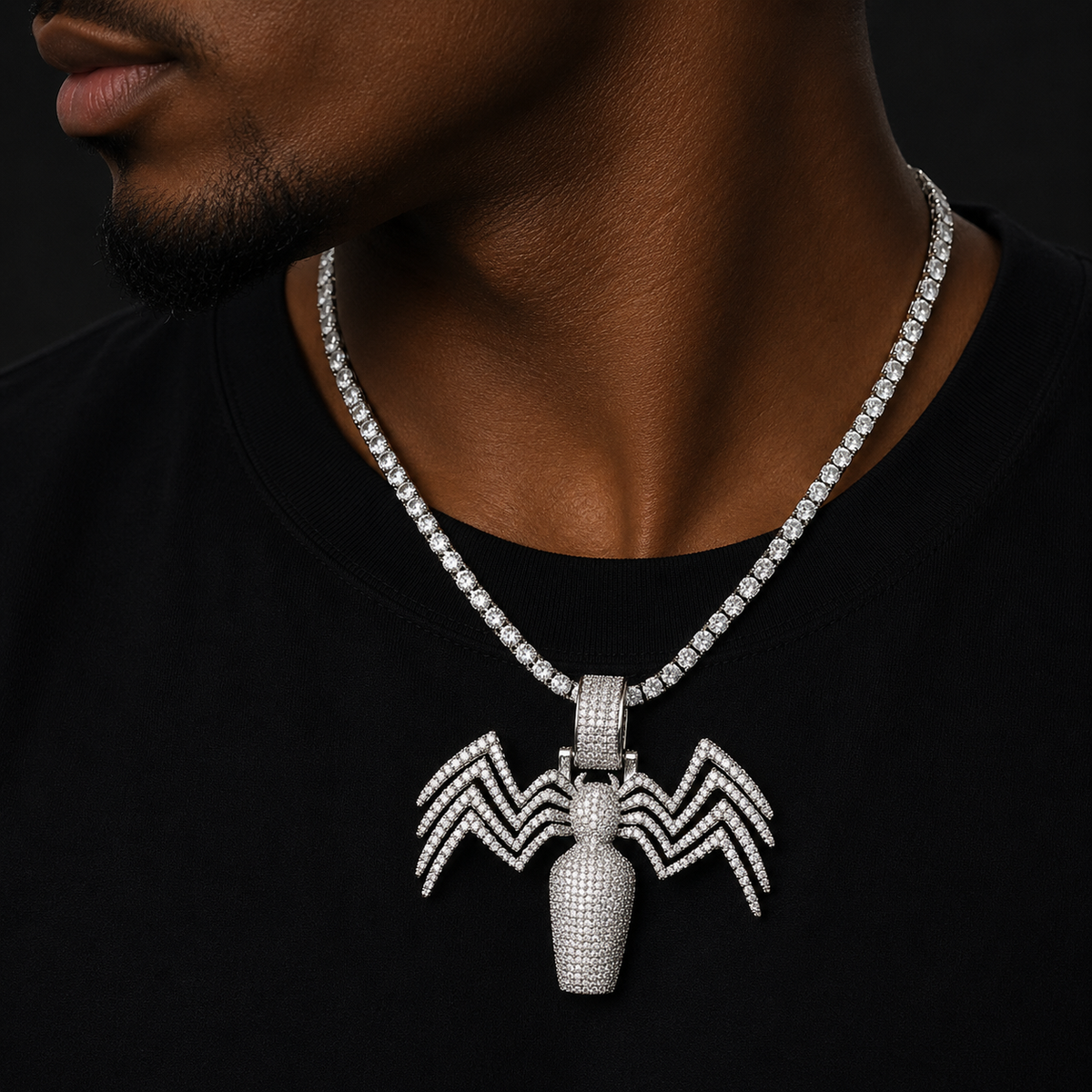 Bubble Letter Iced Out Spider Bottle Necklace Pendant for Men Real Gold Plated Cubic Zirconia Hip Hop Jewelry