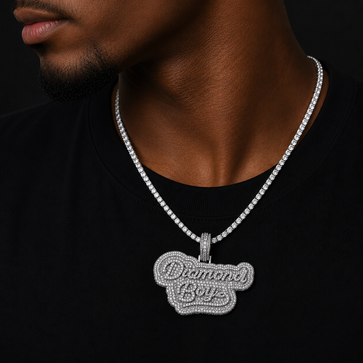 Bubble Letter Iced Out Diamond Boyz Necklace Pendant for Men Real Gold Plated Cubic Zirconia Hip Hop Jewelry