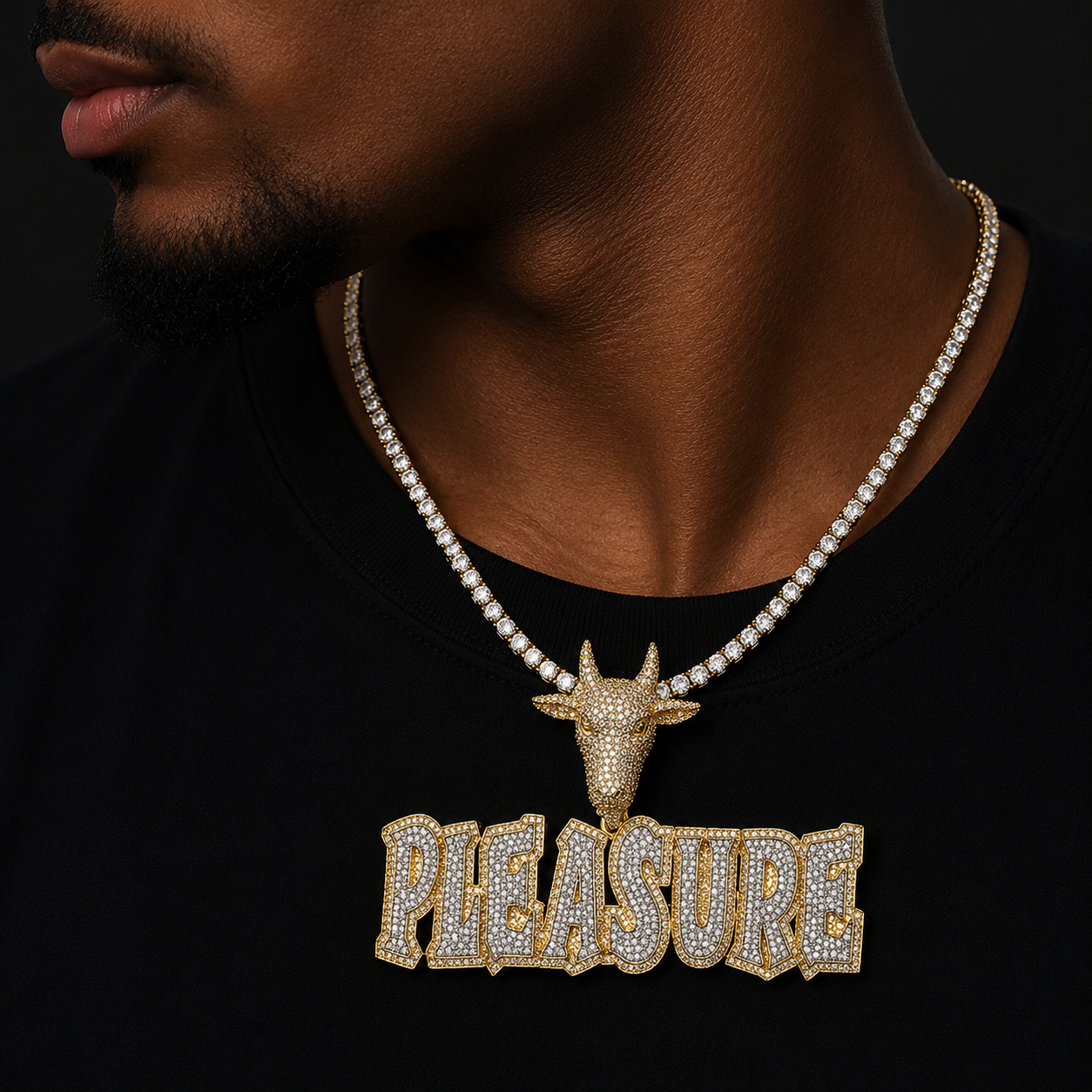Bubble Letter Iced Out Goat Bail Custom Name Necklace Pendant for Men Personalized Charm Real Gold Plated Hip Hop Jewelry