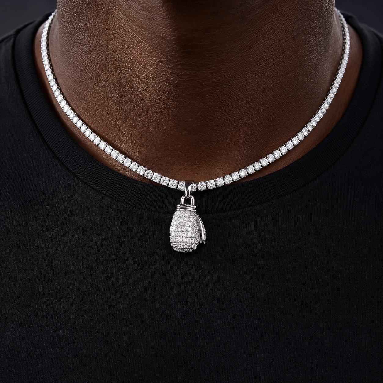 Bubble Letter Iced Out boxing Gloves for Men Necklace Pendant Real Gold Plated Cubic Zirconia Hip Hop Jewelry