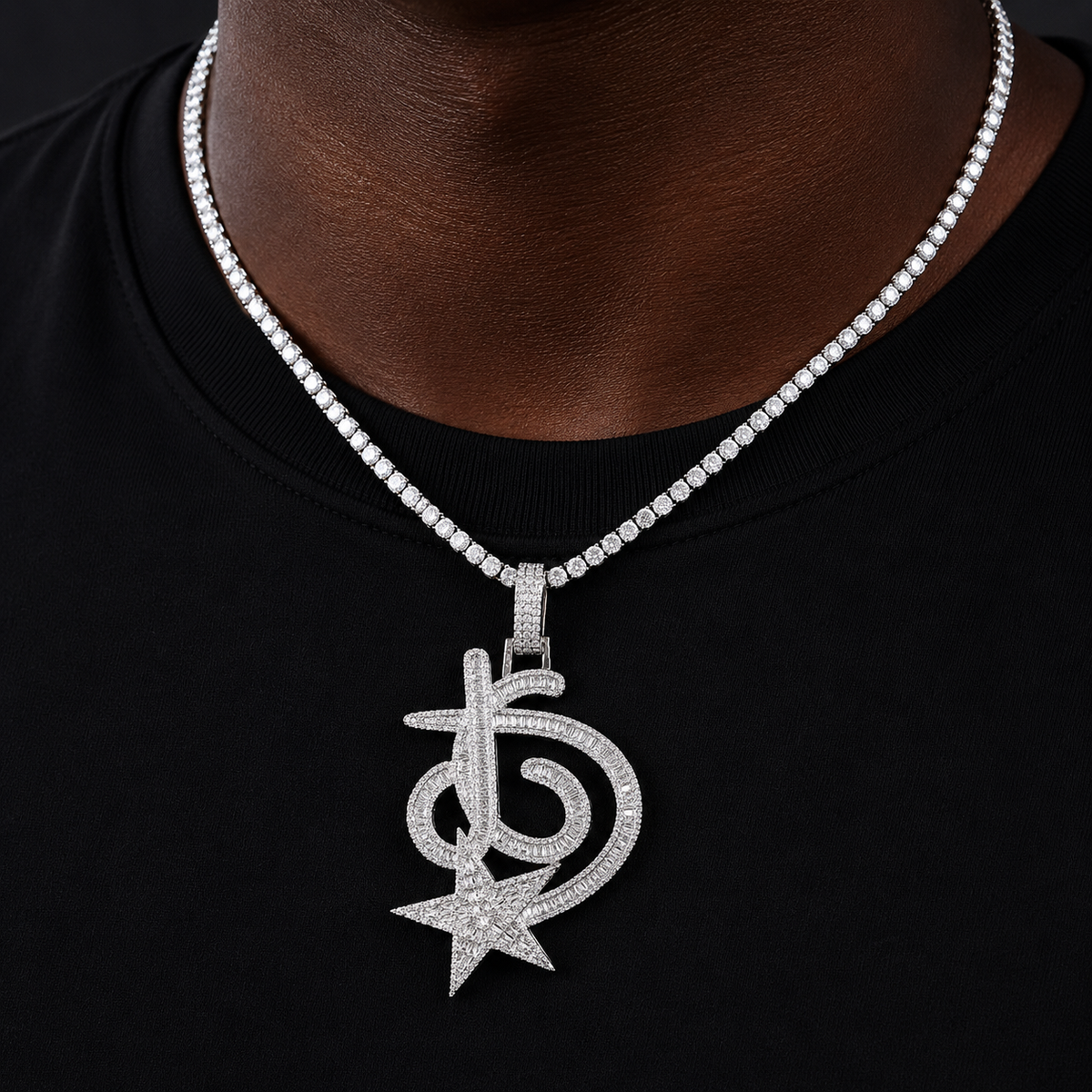 Bubble Letter Iced Out JG Star Necklace Pendant for Men Real Gold Plated Cubic Zirconia Hip Hop Jewelry