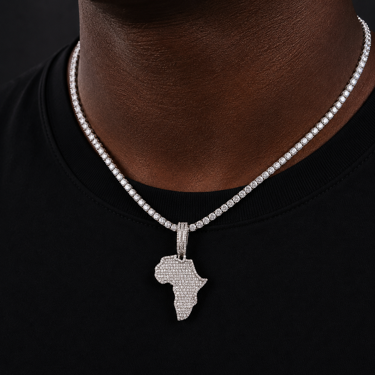 Bubble Letter Iced Out African Map Necklace Pendant for Men Real Gold Plated Cubic Zirconia Hip Hop Jewelry