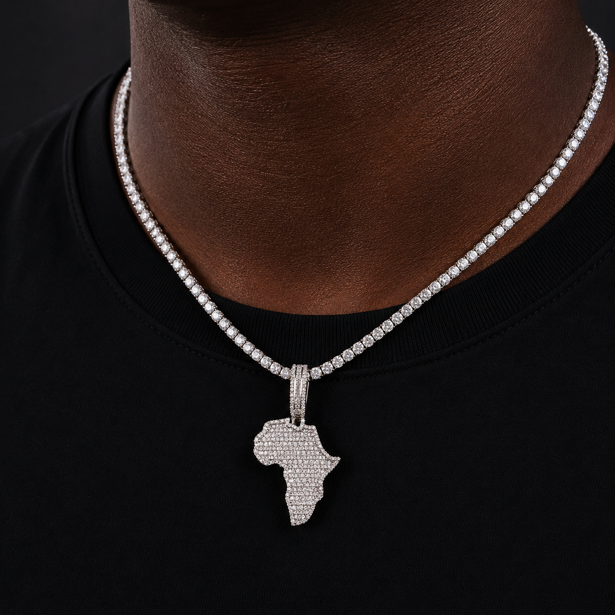 Bubble Letter Iced Out African Map Necklace Pendant for Men Real Gold Plated Cubic Zirconia Hip Hop Jewelry