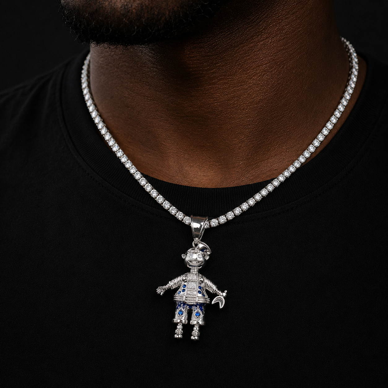 Bubble Letter Iced Out 3D Clown Necklace Pendant for Men Real Gold Plated Cubic Zirconia Hip Hop Jewelry