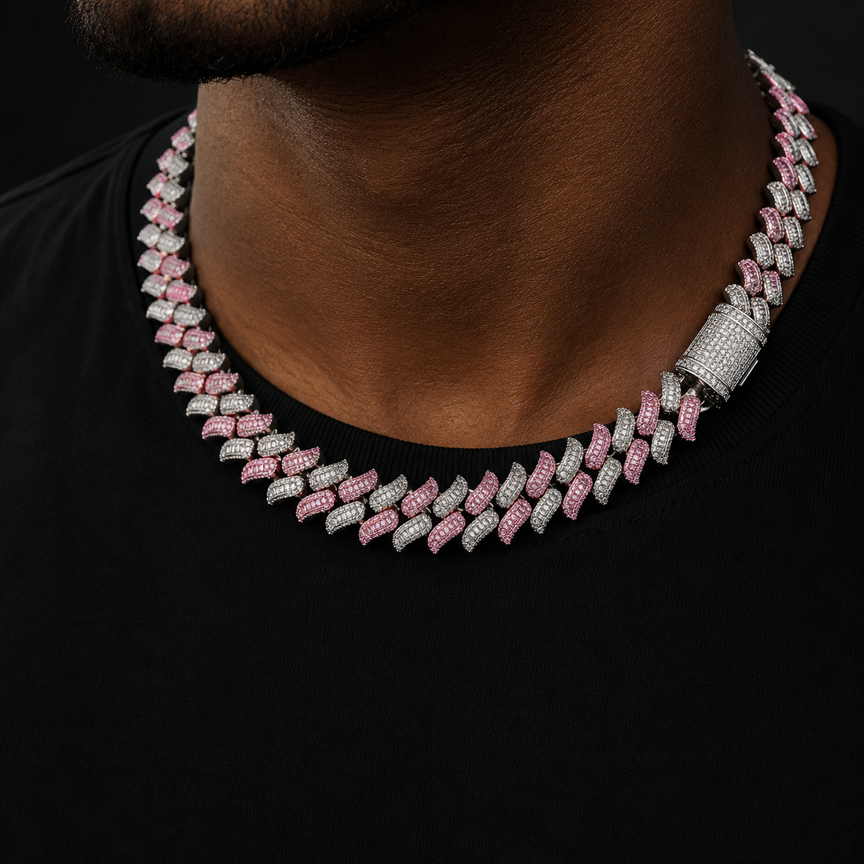 Bubble Letter Iced Out Two Tone Mustache Cuban Link Chain for Men Necklace Cubic Zirconia Hip Hop Jewelry