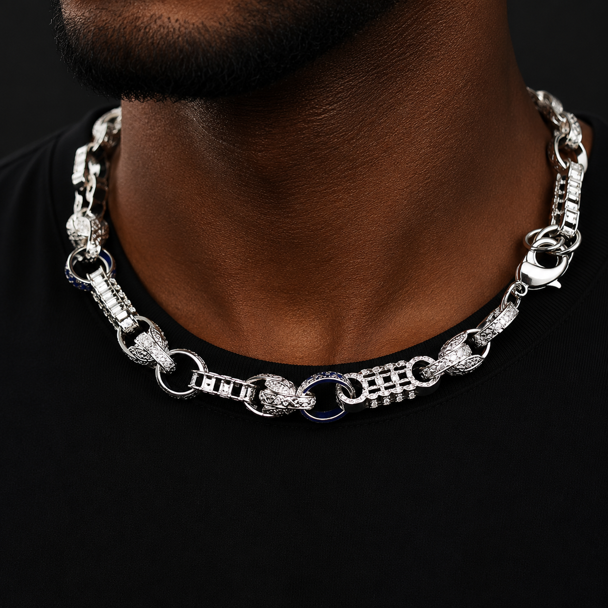 Bubble Letter Iced Out Star Bar Tulip Link Necklace Choker for Men Real Gold Plated Cubic Zirconia Hip Hop Jewelry