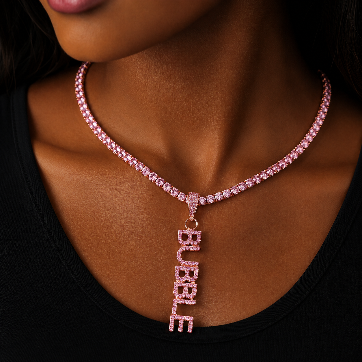 Bubble Letter Iced Out Tiny Custom Name Necklace Pendant for Women Vertical Charm Personalized Hip Hop Jewelry