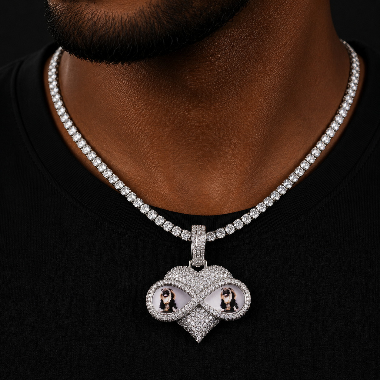 Bubble Letter Iced Out Eye Glass Heart Custom Photo Necklace Pendant for Men Real Gold Plated Cubic Zirconia Hip Hop Jewelry