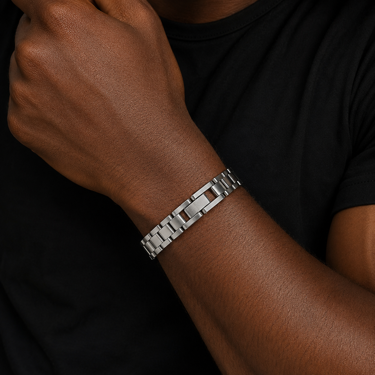 Bubble Letter Stainless Steel Watch Link Bracelet for Men PVD Plate Hip Hop Jewelry