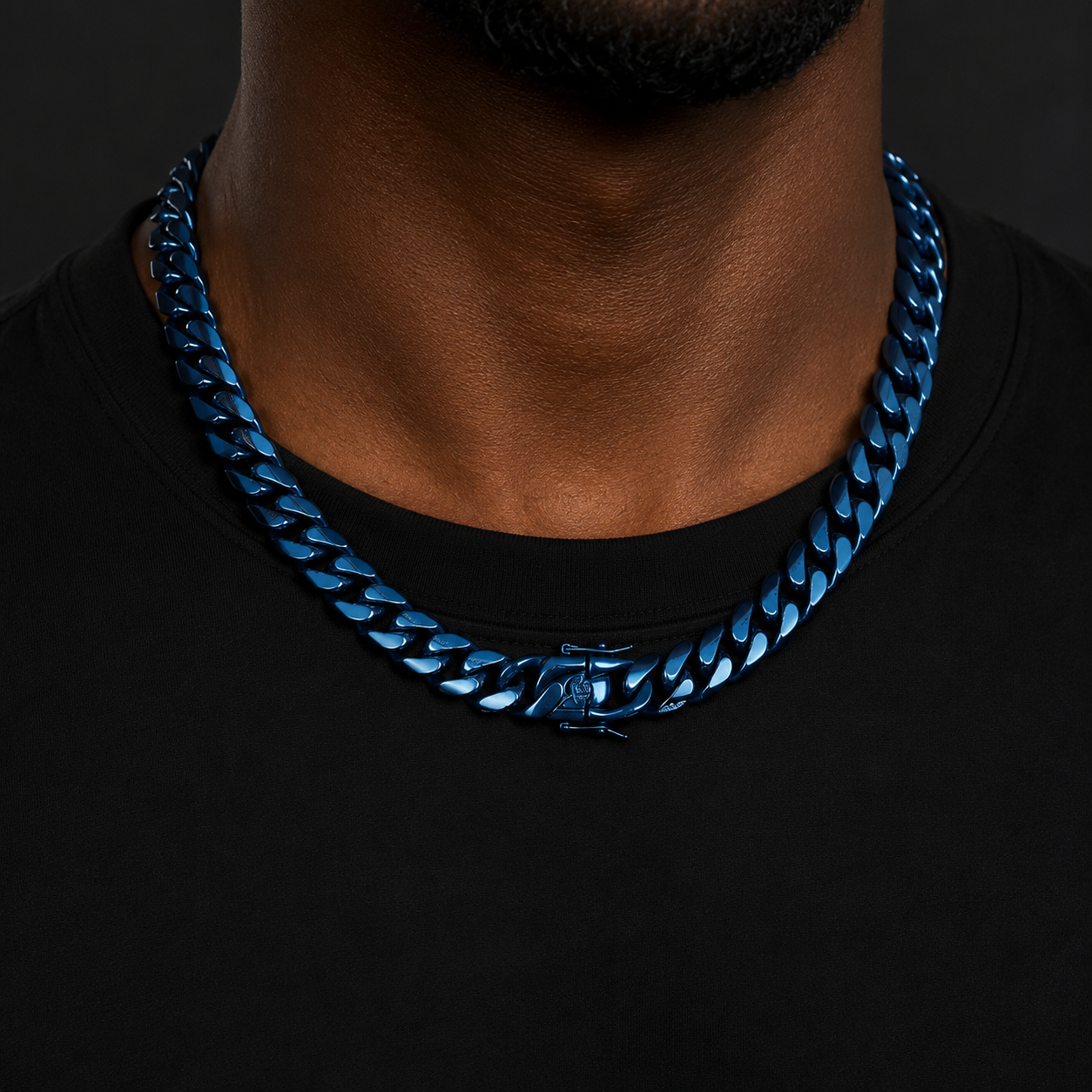 Bubble Letter Stainless Steel Miam Cuban Link for Men Necklace Choker Blue Color Hip Hop Jewelry