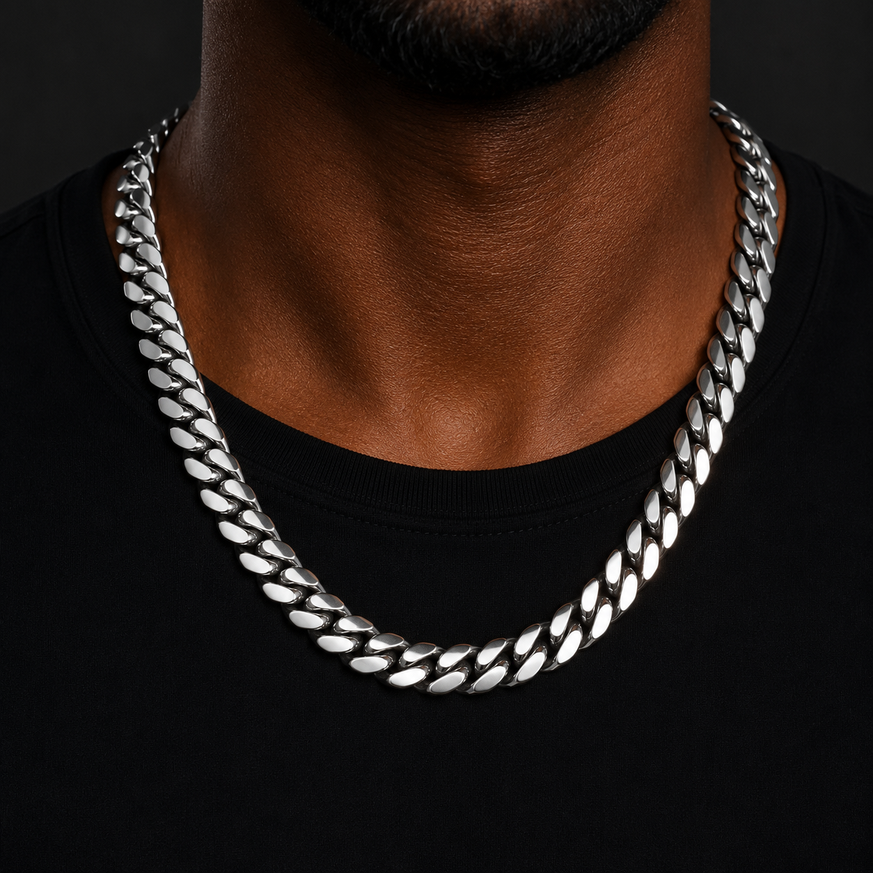 Bubble Letter Stainless Steel Miami Cuban Link Chain for Men Necklace Choker PVD Plating Real Silver Plated Lobster Clasp Rapper Jewelry