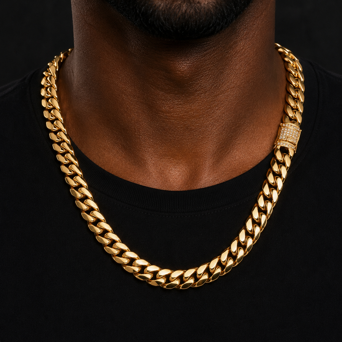 Bubble Letter Stainless Steel Miami Cuban Link Chain for Men Necklace Choker PVD Gold Plated Lobster Ice Clasp Hip Hop Jewelry