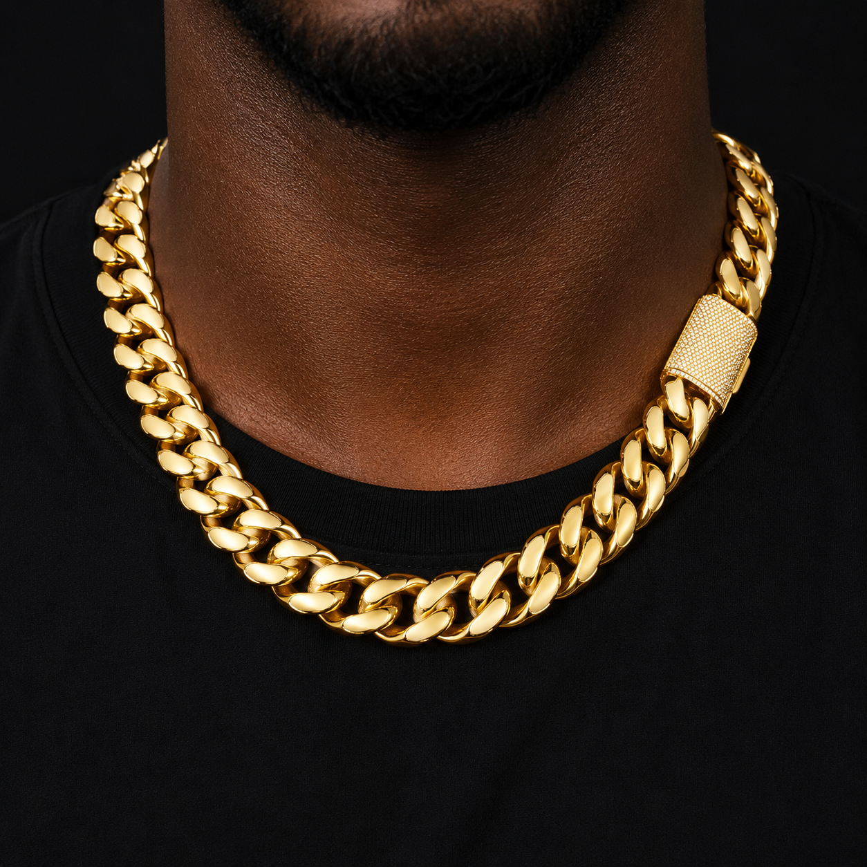 Bubble Letter Stainless Steel Miami Cuban Link Chain for Men Necklace Choker PVD Plating Real Gold Plated Flip Button Hip Hop Jewelry