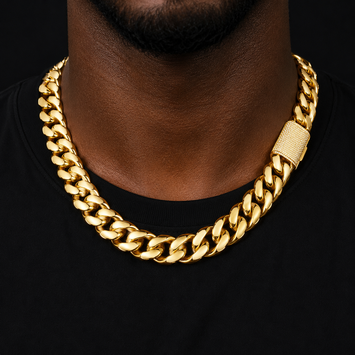 Bubble Letter Stainless Steel Miami Cuban Link Chain for Men Necklace Choker PVD Plating Real Gold Plated Flip Button Hip Hop Jewelry
