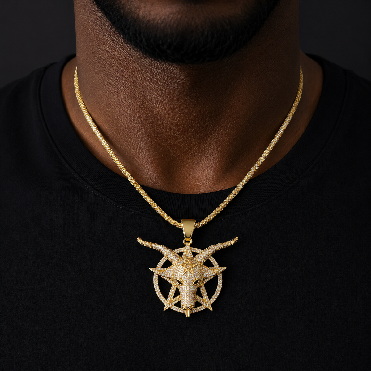 Bubble Letter Iced Out Goat Star Circle Necklace Pendant for Men Real Gold Plated Cubic Zirconia Hip Hop Jewelry