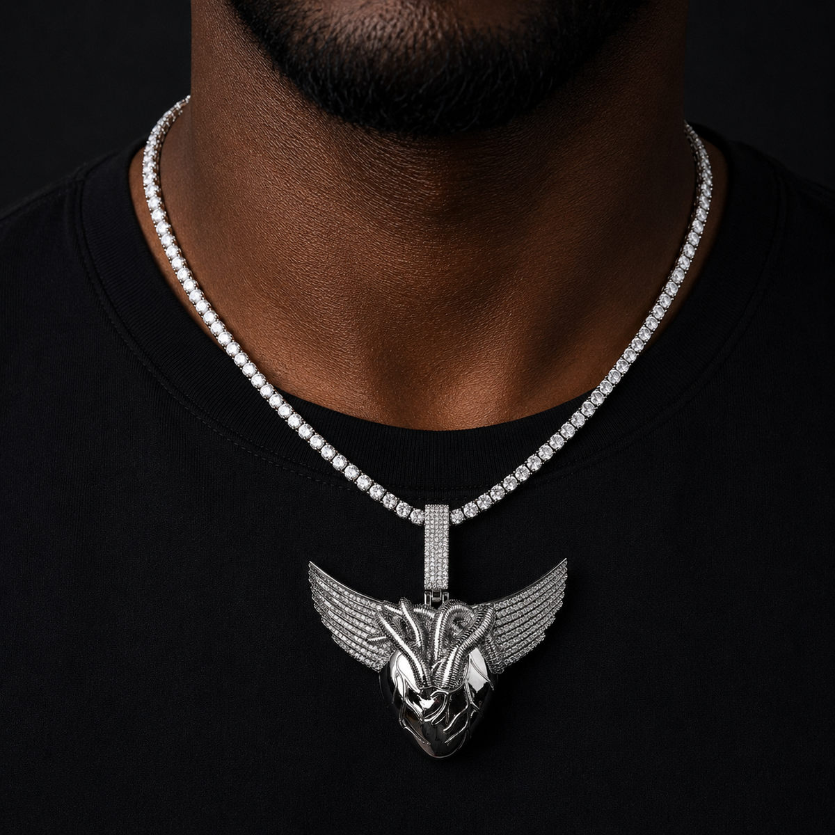 Bubble Letter Iced Out Heart Wing for Men Necklace Pendant Real Gold Plated Cubic Zirconia Hip Hop Jewelry