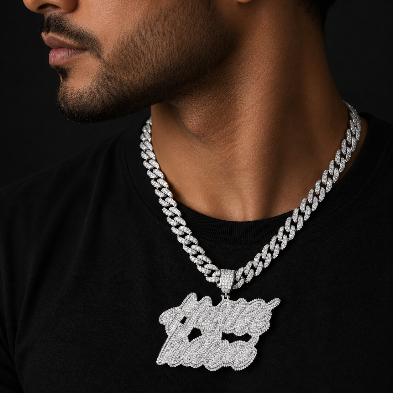 Bubble Letter Iced Out Hustle Hard Necklace Pendant for Men Real Copper Gold Plated Hip Hop Jewelry