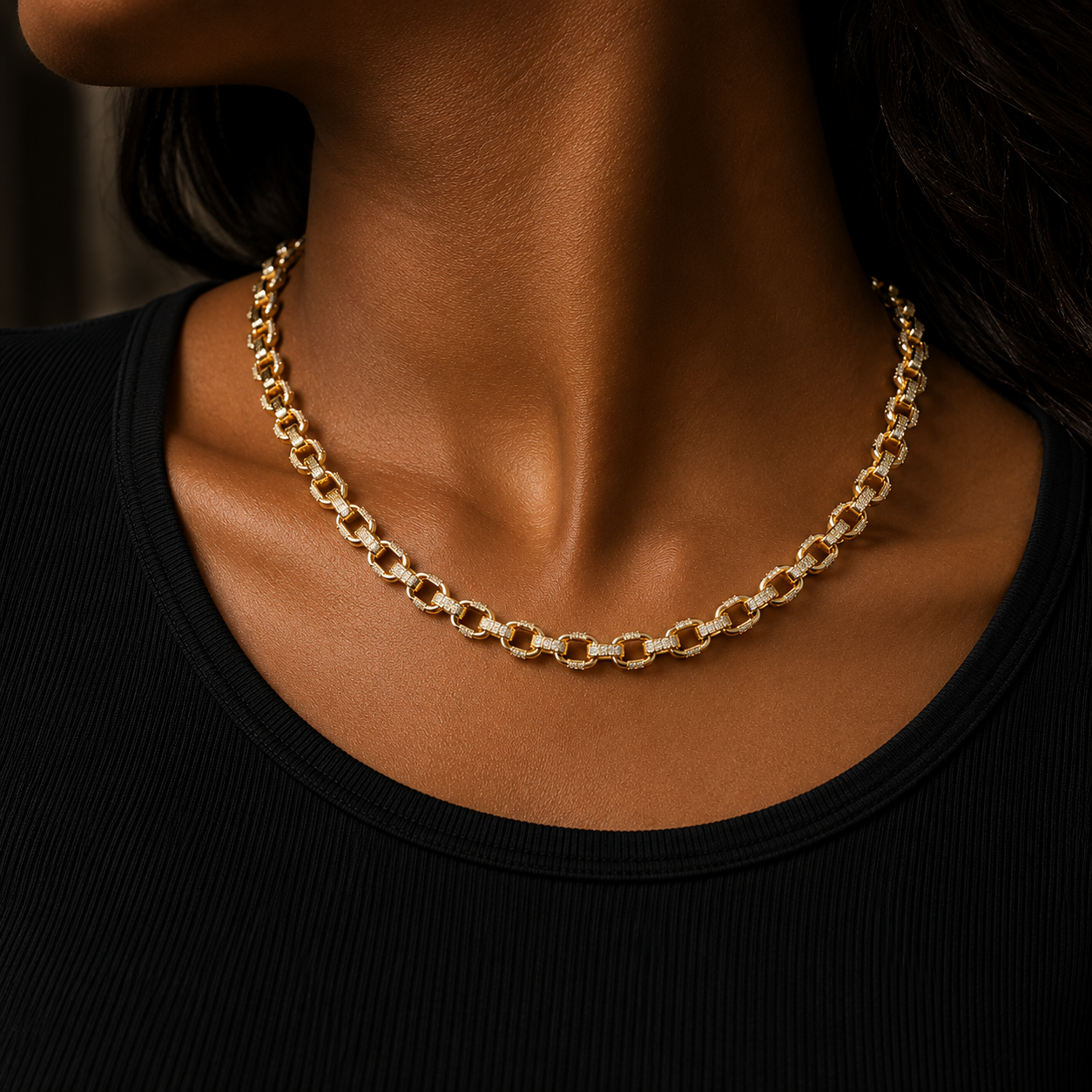 Bubble Letter Tiny Belcher Chain for Women Iced Out Necklace Choker Real Gold Plated Hip Hop Jewelry