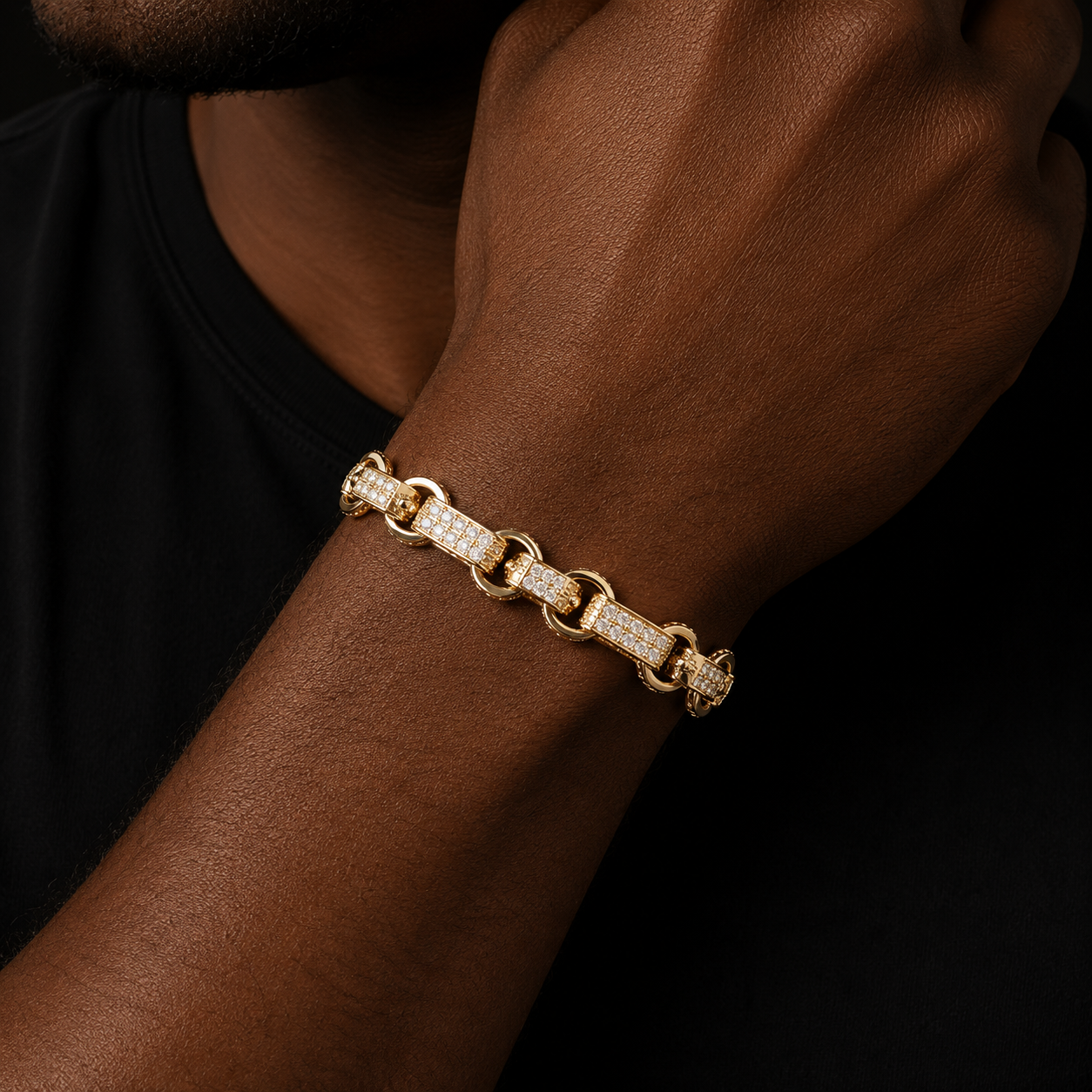 Bubble Letter Iced Out GYSPY Belcher Bracelet for Men Prong Setting Albert Clasp Hip Hop Jewelry