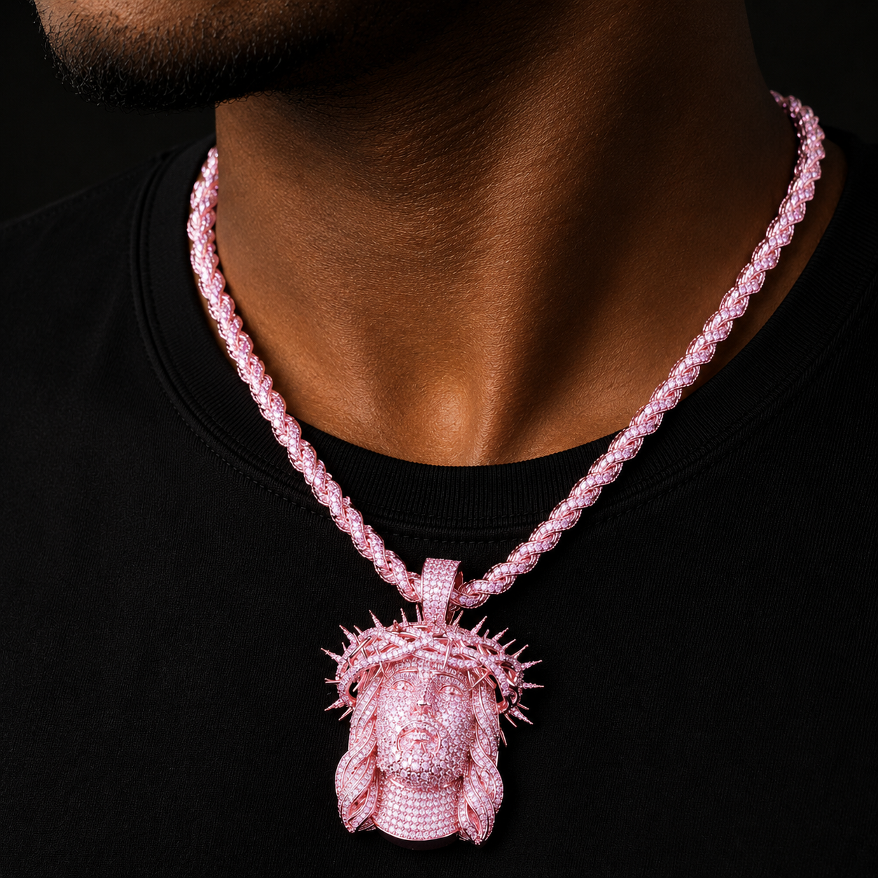 Bubble Letter Iced Out Ratten Jesus Necklace Pendant for Men Prong Setting Cubic Zirocnia Hip Hop Jewelry