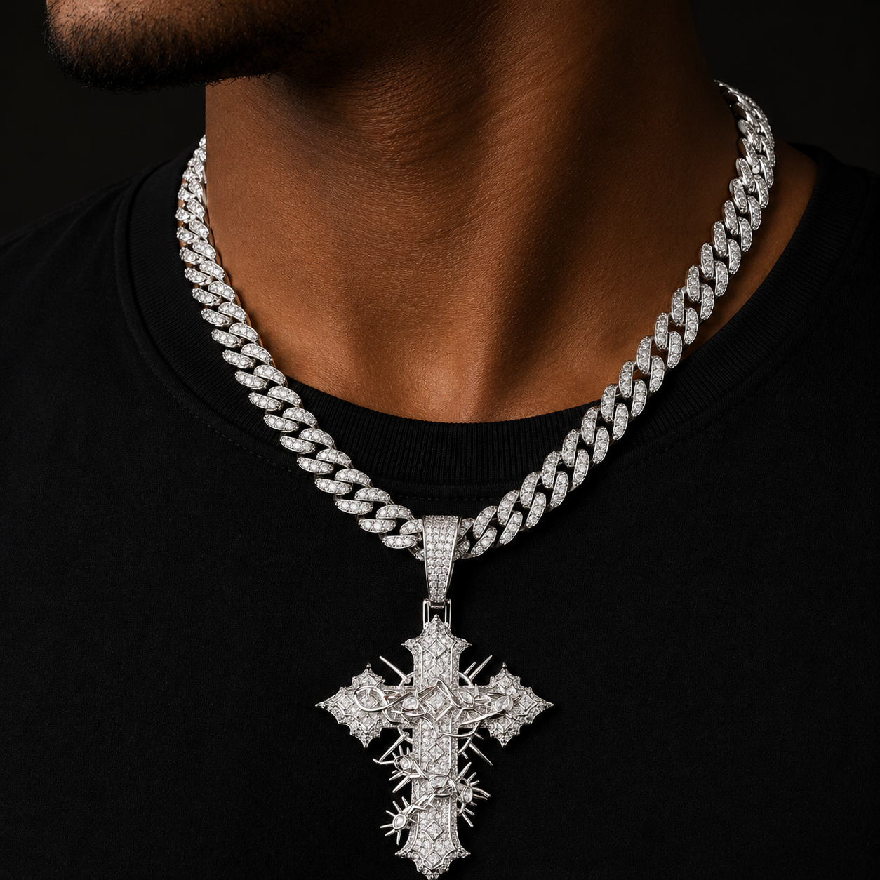 Bubble Letter Iced Out Rattan Cross for Men Prong Setting Real Gold Plated Hip Hop Jewelry