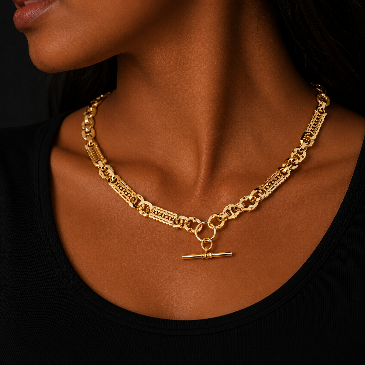 Bubble Letter Star Bar T Bar Clasp Link Chain for Women Necklace Choker Real Coper Hip Hop Jewelry