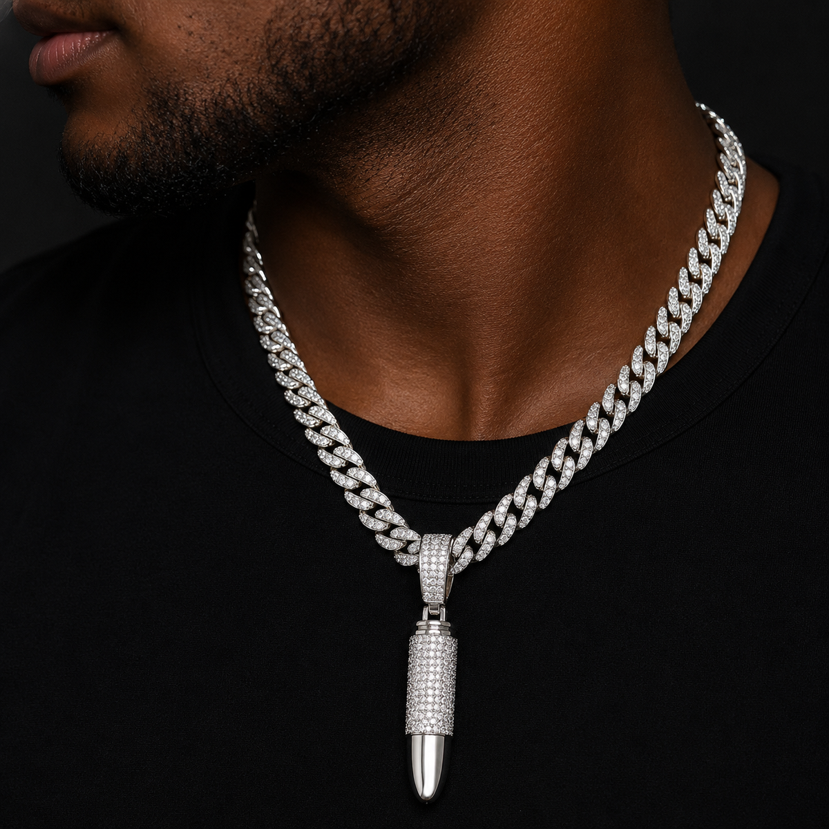 Bubble Letter Iced Out Bullet Necklace Pendant for Men Street Culture Prong Setting Charm Hip Hop Jewelry