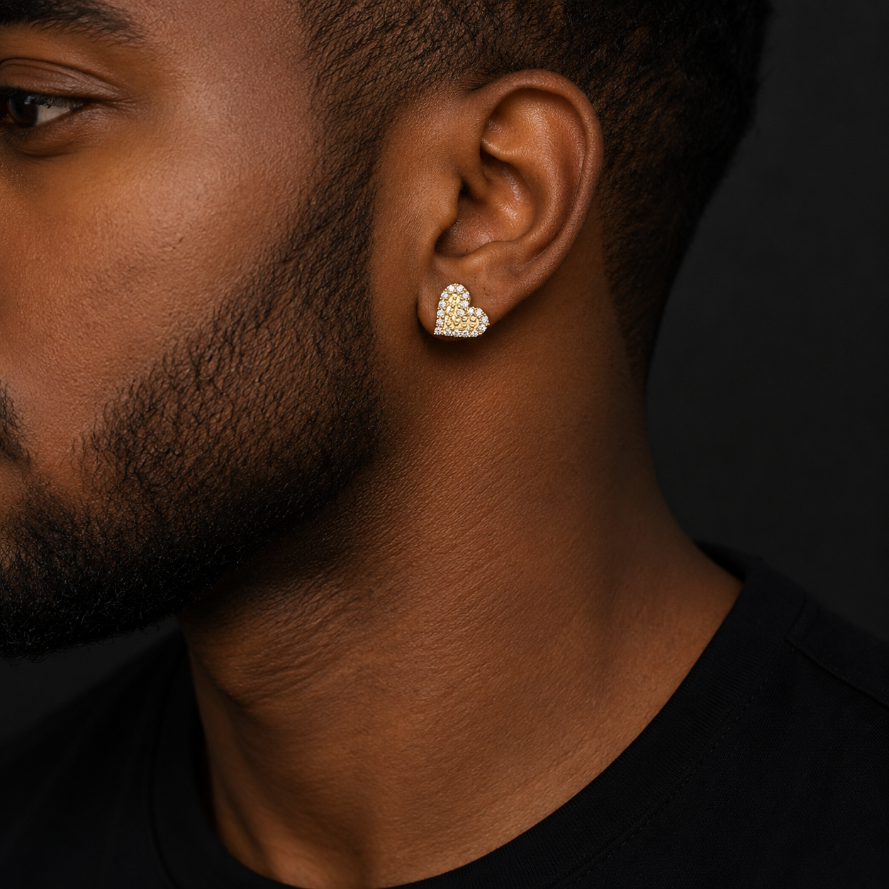 Bubble Letter Silver Moissanite VVS Crooked Heart Stud Earring for Men Hip Hop Jewelry