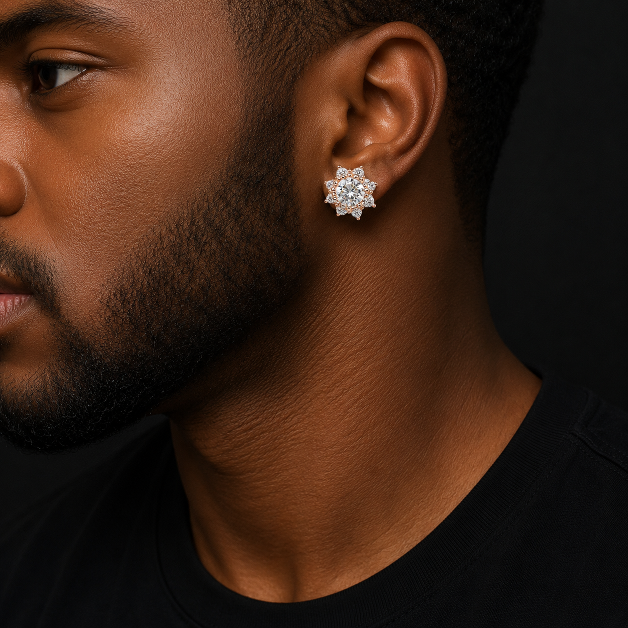 Bubble Letter Silver Moissanite VVS Edge Flower Stud Earring for Men Hip Hop Jewelry