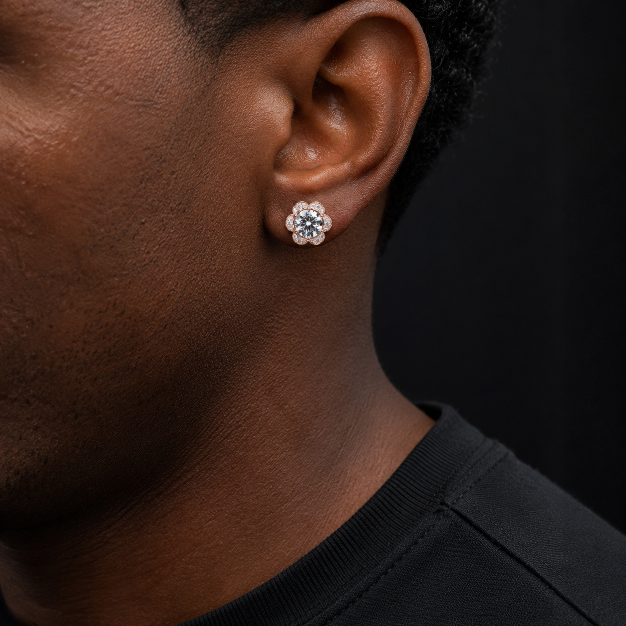 Bubble Letter Silver Moissanite VVS Sun Flower Stud Earring for Men Hip Hop Jewelry