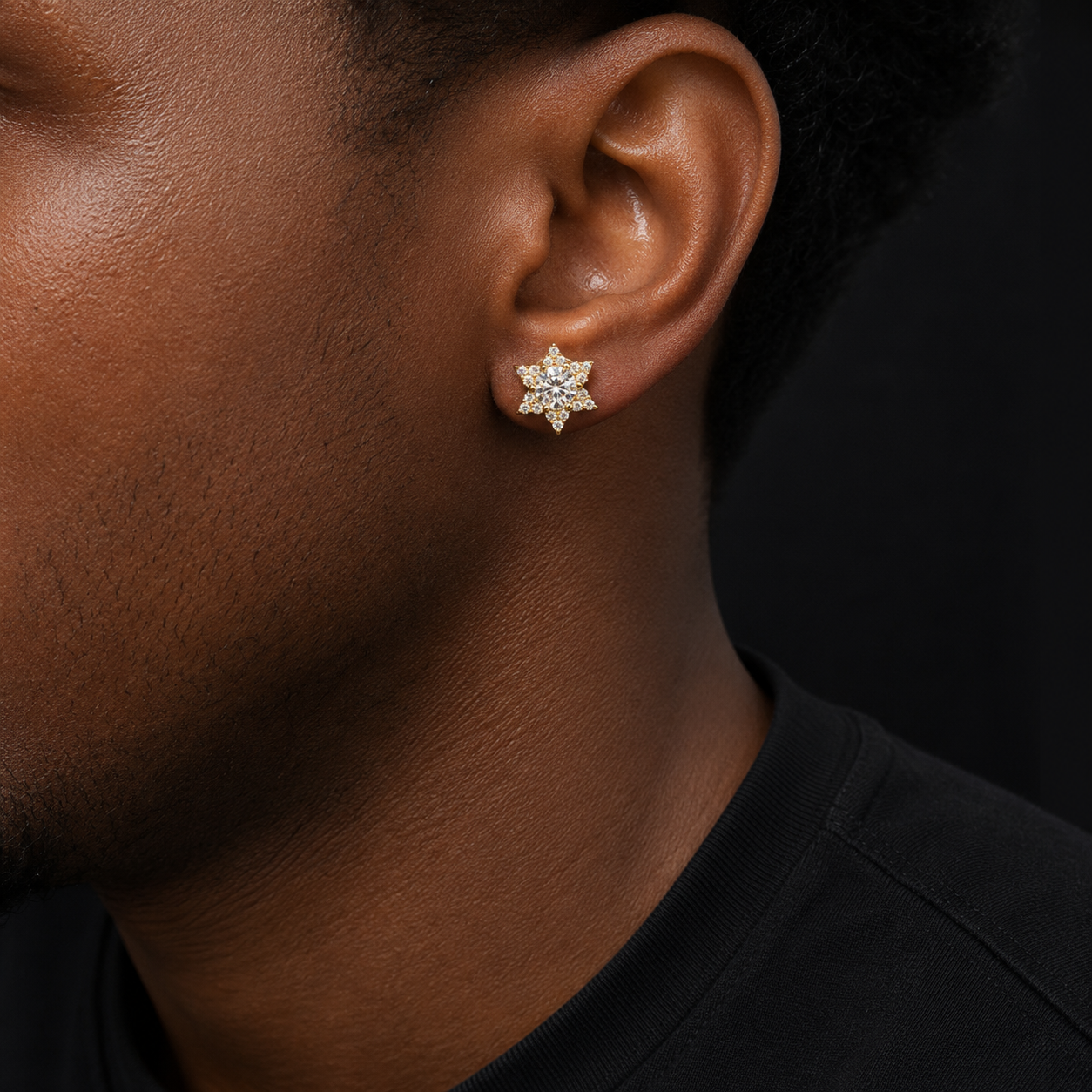 Bubble Letter Silver Moissanite VVS Sea Star Stud Earring for Men Hip Hop Jewelry