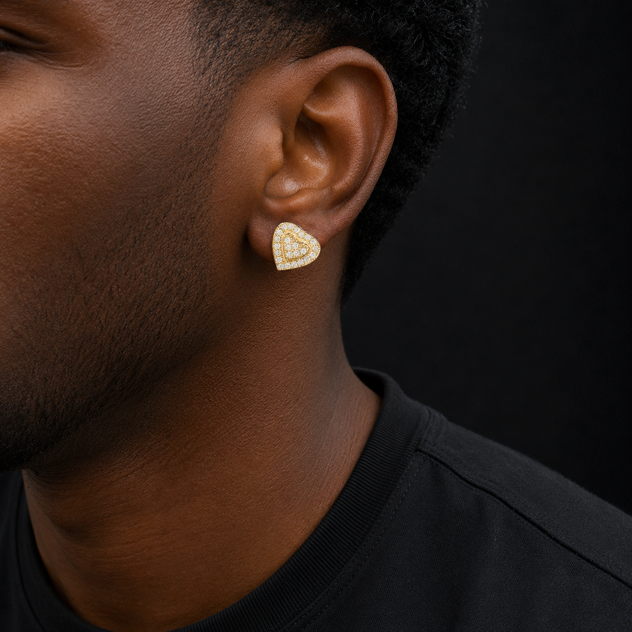Bubble Letter Silver Moissanite VVS Double Heart Stud Earring for Men Hip Hop Jewelry