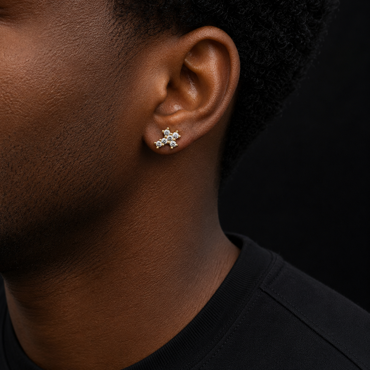 Bubble Letter Silver Moissanite VVS Tiny Cross Stud Earring for Men Hip Hop Jewelry