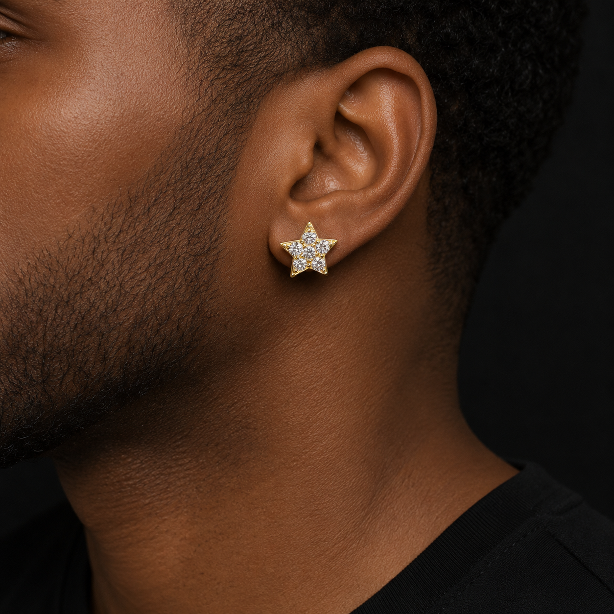 Bubble Letter Silver Moissanite VVS Five Star Stud Earring for Men Hip Hop Jewelry