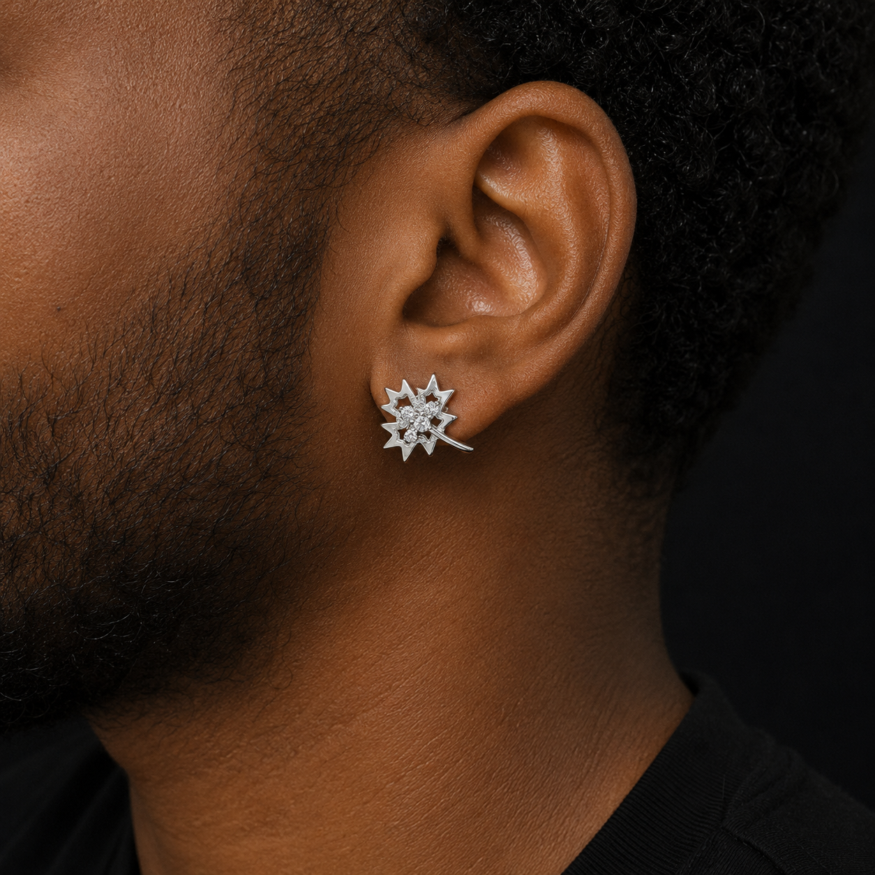 Bubble Letter Silver Moissanite VVS Maple Leaf Stud Earring for Men Hip Hop Jewelry