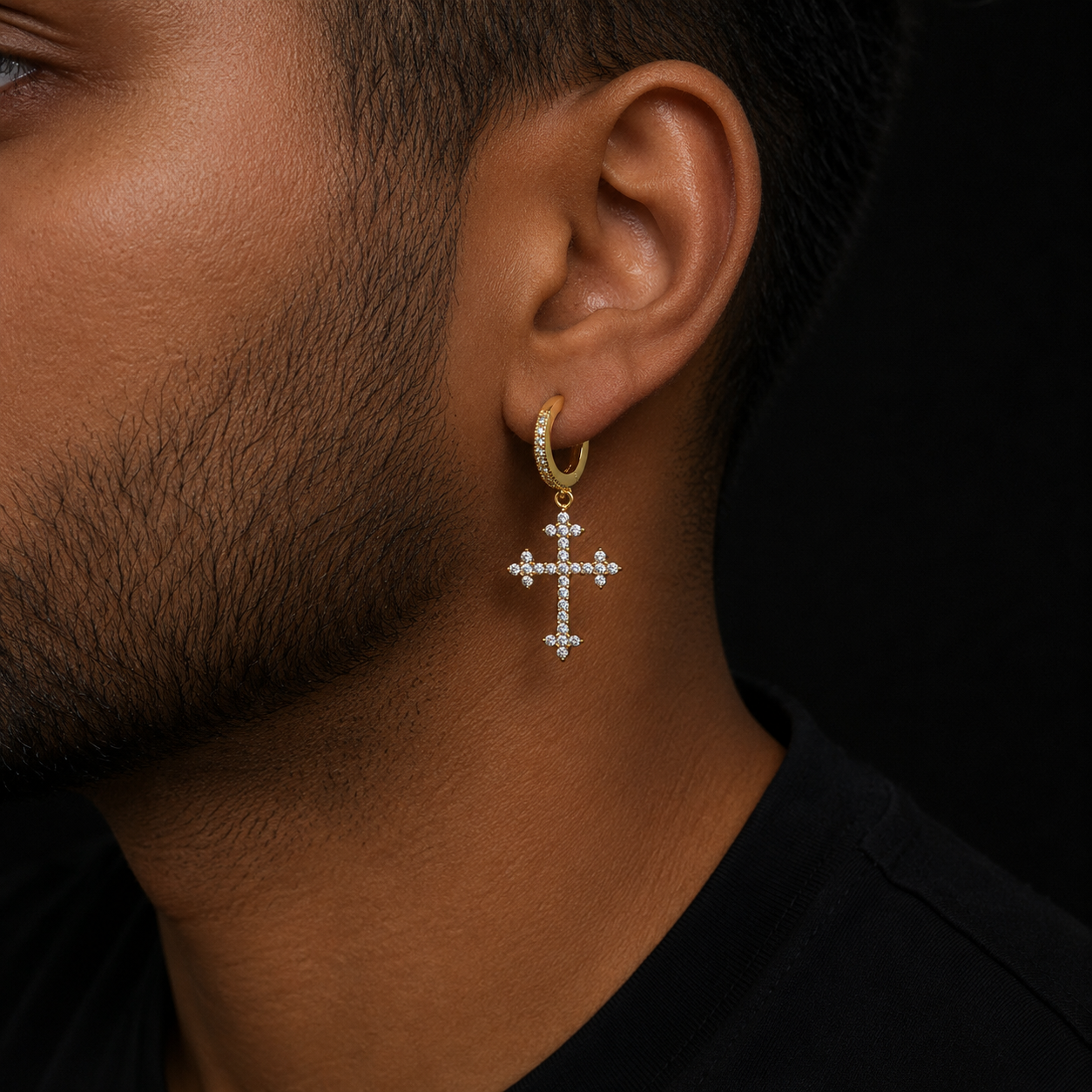Bubble Letter Silver Moissanite VVS Cross Eardrop Earring for Men Hip Hop Jewelry