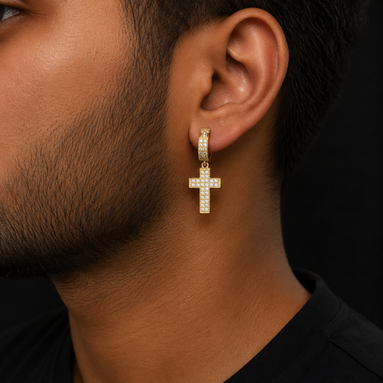 Bubble Letter Silver Moissanite VVS Cross Eardrop Earring for Men Hip Hop Jewelry