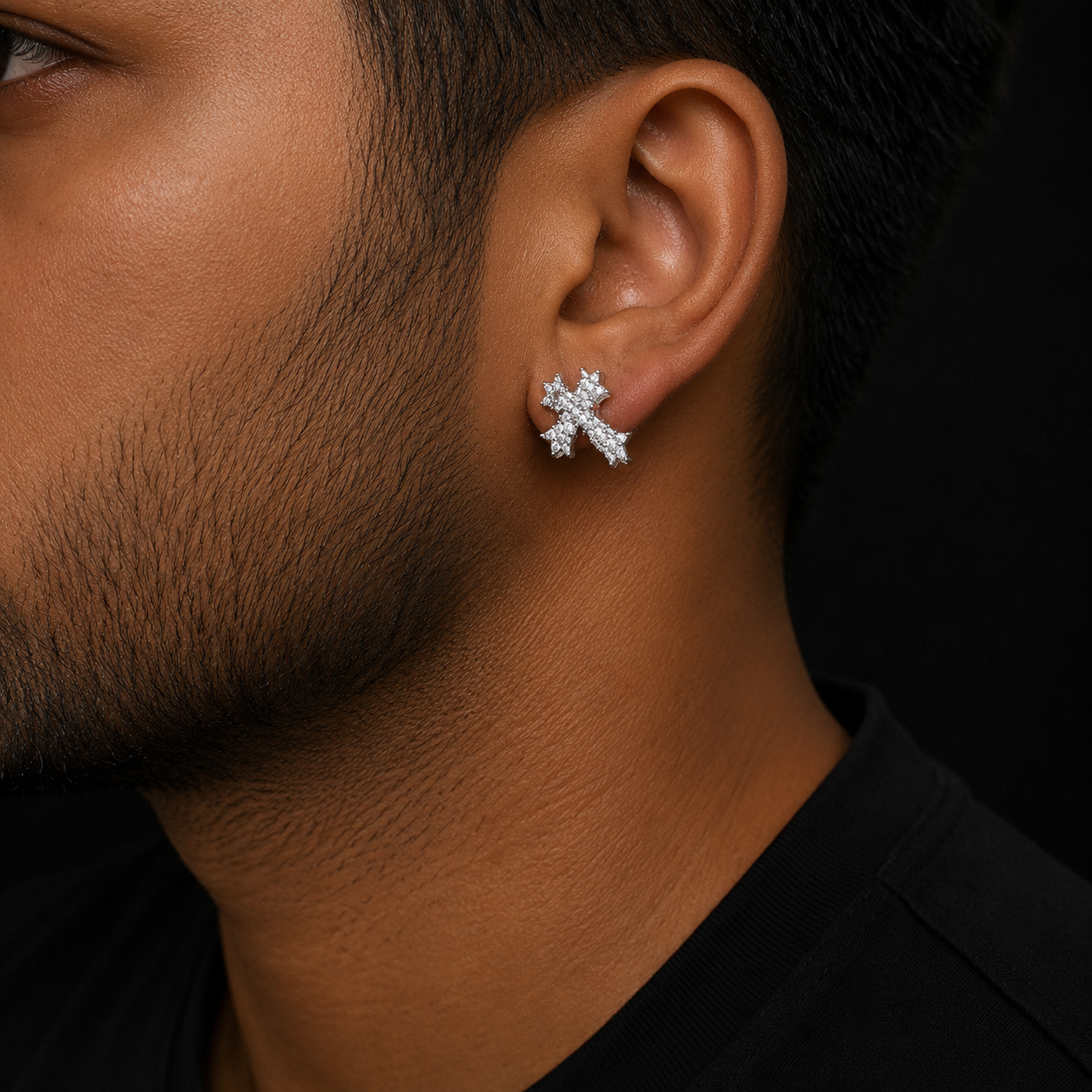 Bubble Letter Silver Moissanite VVS Chrome Cross Stud Earring for Men Hip Hop Jewelry