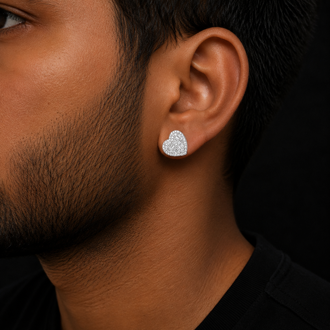 Bubble Letter Silver Moissanite VVS Baguette Heart Stud Earring for Men Hip Hop Jewelry
