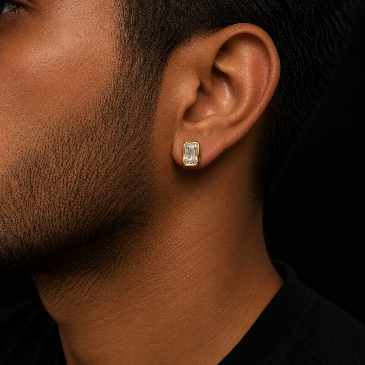 Bubble Letter Silver Moissanite VVS Rectangle Baguette Stud Earring for Men Hip Hop Jewelry