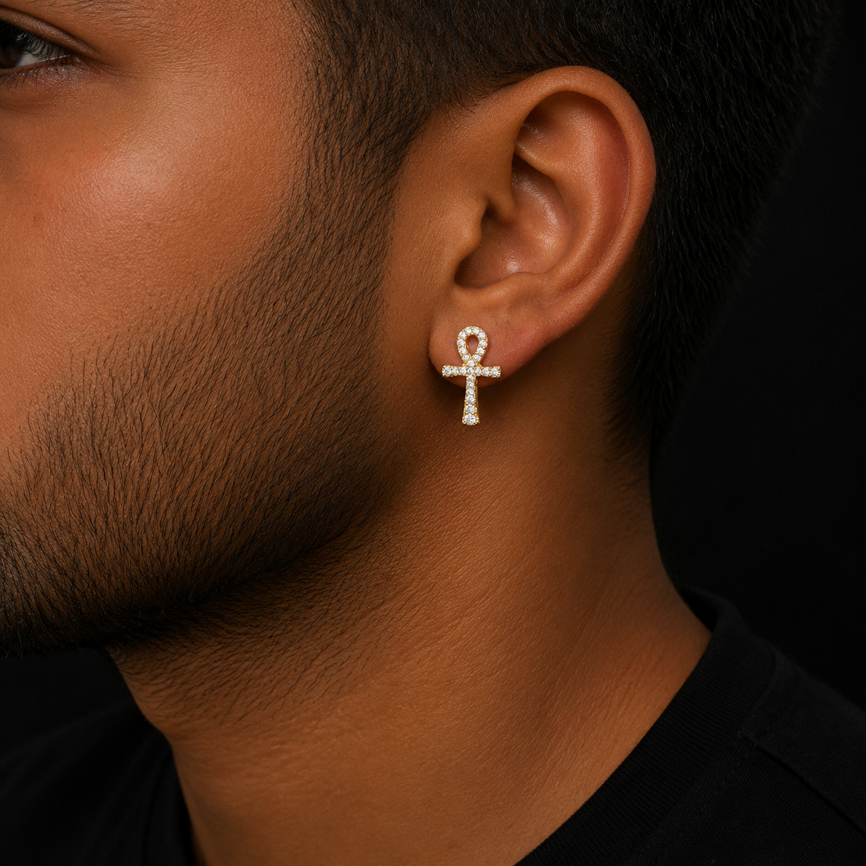 Bubble Letter Silver Moissanite VVS Ankh Cross Stud Earring for Men Hip Hop Jewelry
