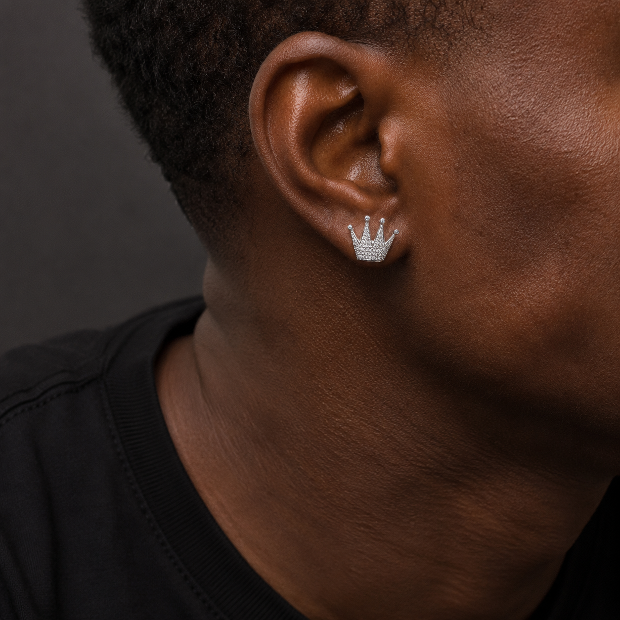 Bubble Letter Silver Moissanite VVS Crown Stud Earring for Men Hip Hop Jewelry