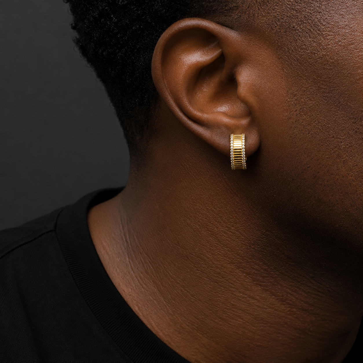 Bubble Letter Silver Moissanite VVS Half Round Stud Earring for Men Hip Hop Jewelry