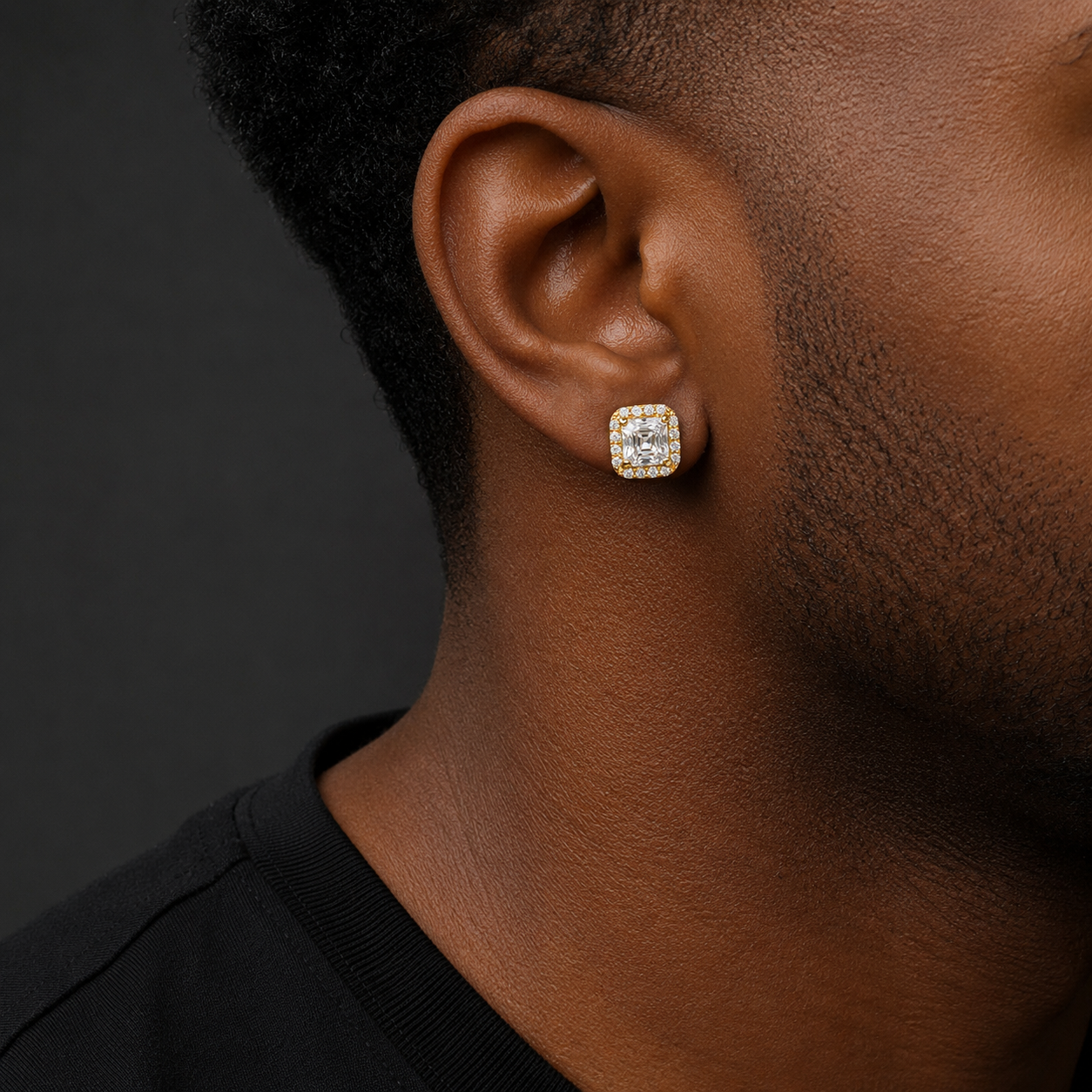 Bubble Letter Silver Moissanite Square Baguette Stud Earring for Men Hip Hop Jewelry