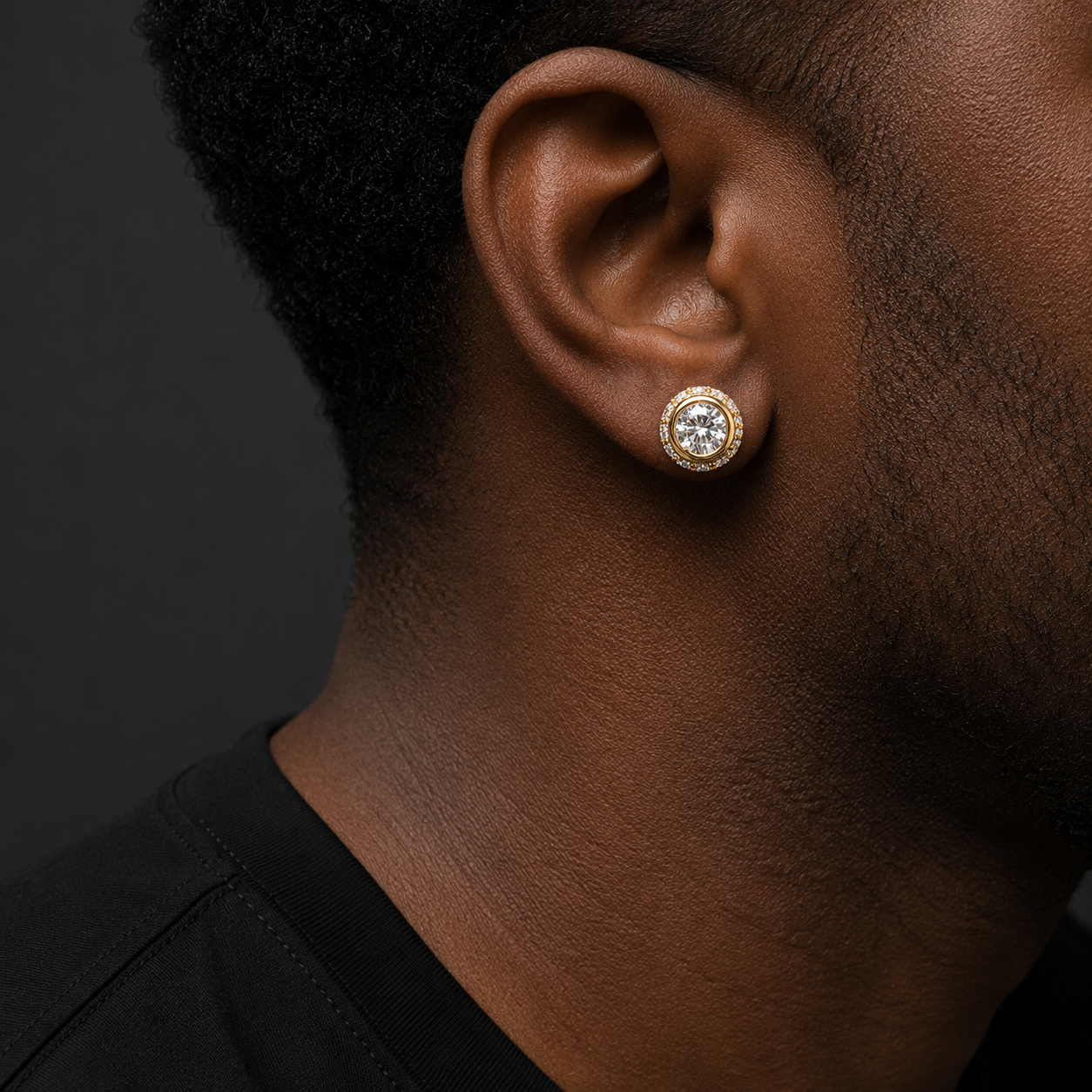 Bubble Letter Silver Moissanite VVS Round Stud Earring for Men Hip Hop Jewelry