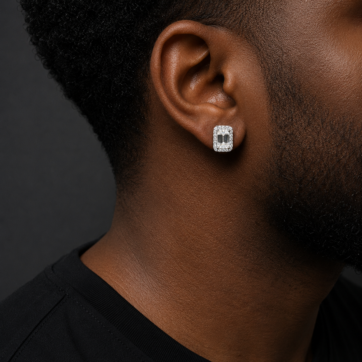 Bubble Letter Silver Moissanite VVS Rectangle Baguette Stud Earring for Men Hip Hop Jewelry