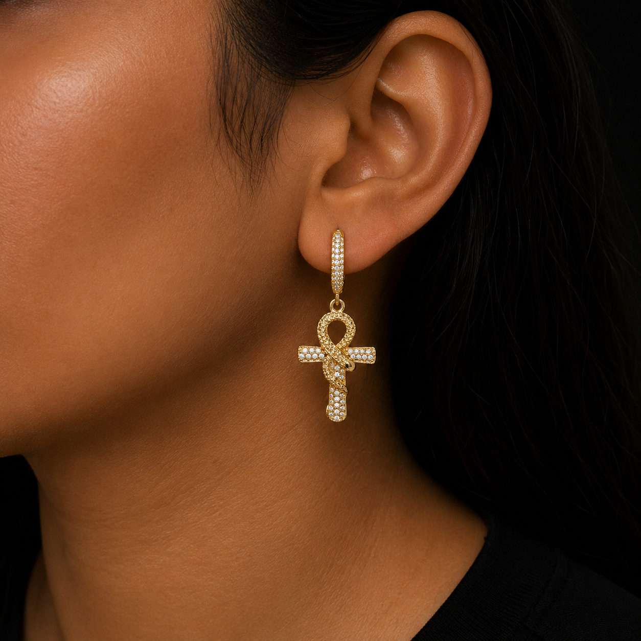 Bubble Letter Silver Moissanite VVS Snake Cross Eardrop Earring for Women Hip Hop Jewelry
