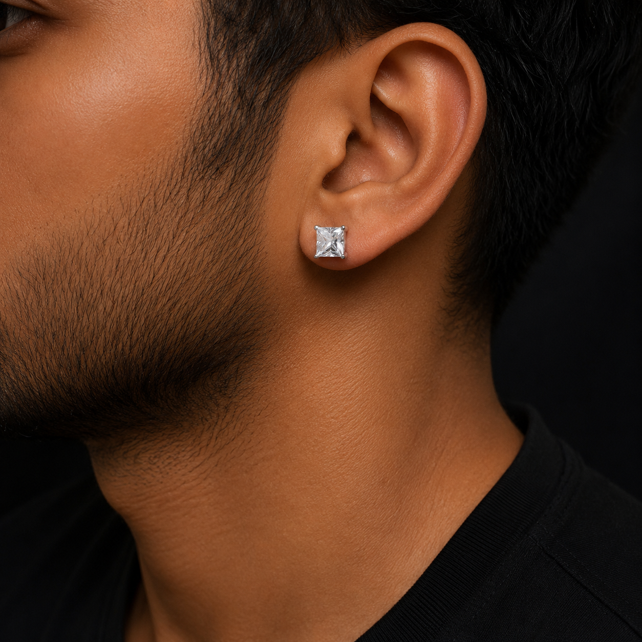 Bubble Letter Silver Moissanite VVS Cubic Zirconia Square Stud Earring for Men Hip Hop Jewelry