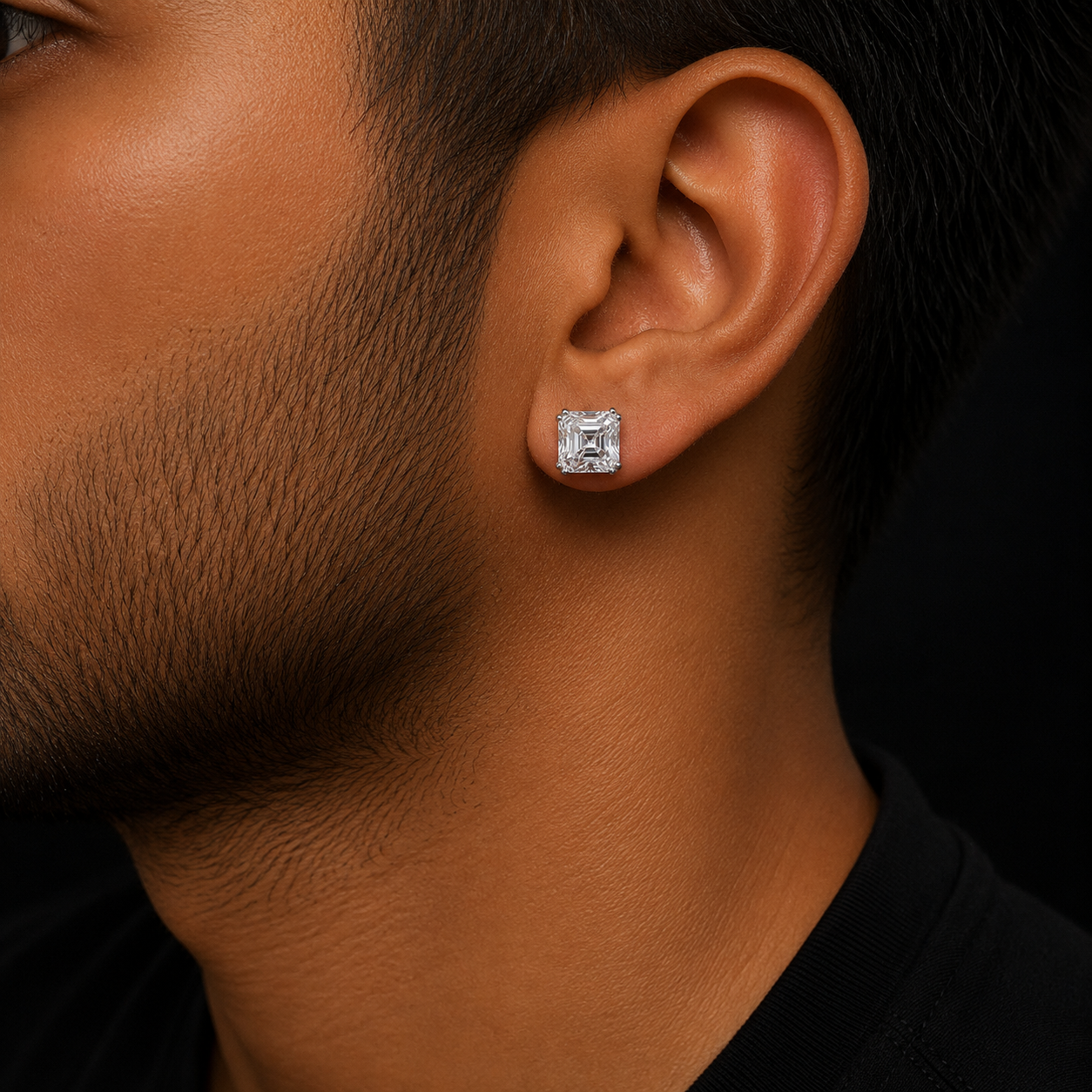 Bubble Letter Silver Moissanite VVS Baguette Square Stud Earring for Men Hip Hop Jewelry