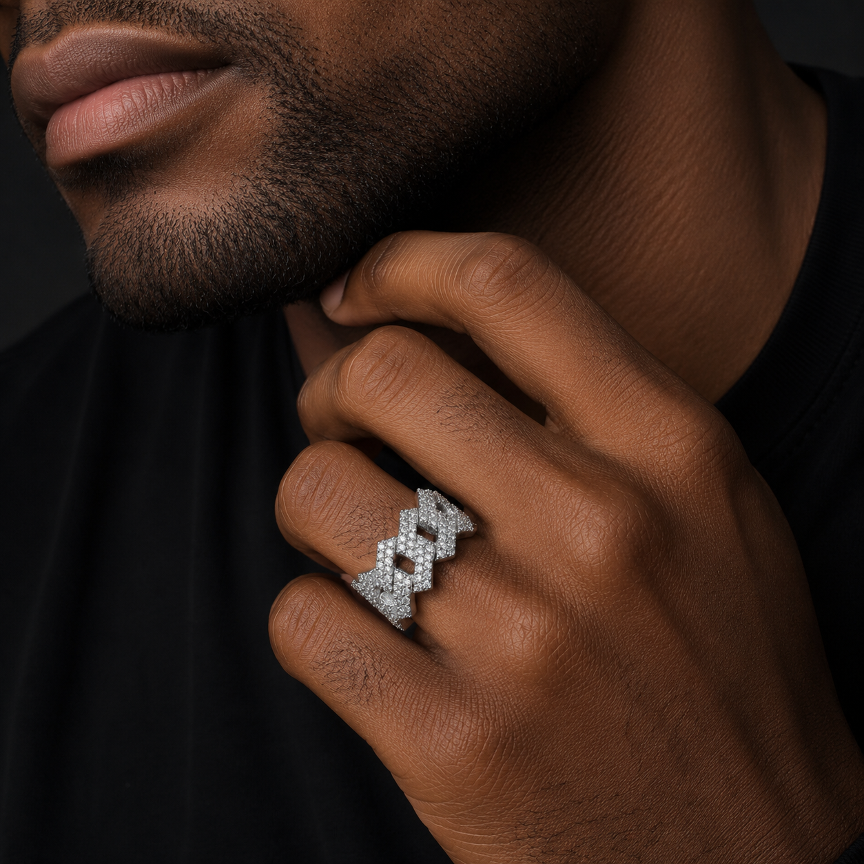 Bubble Letter Silver Moissanite VVS Cuban Ring for Men Hip Hop Jewelry